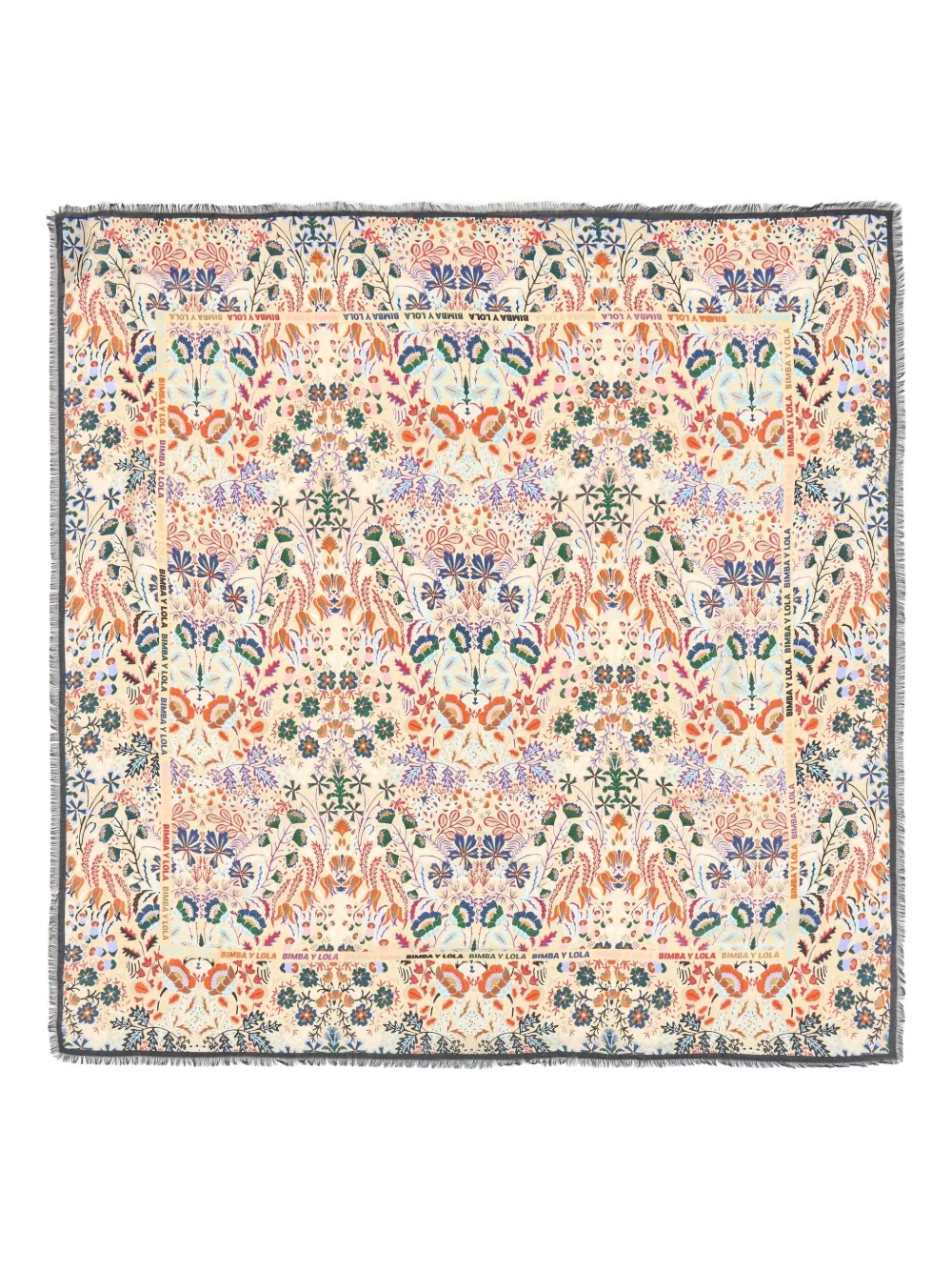 Bimba Y Lola Floral Fringed Scarf In Multi
