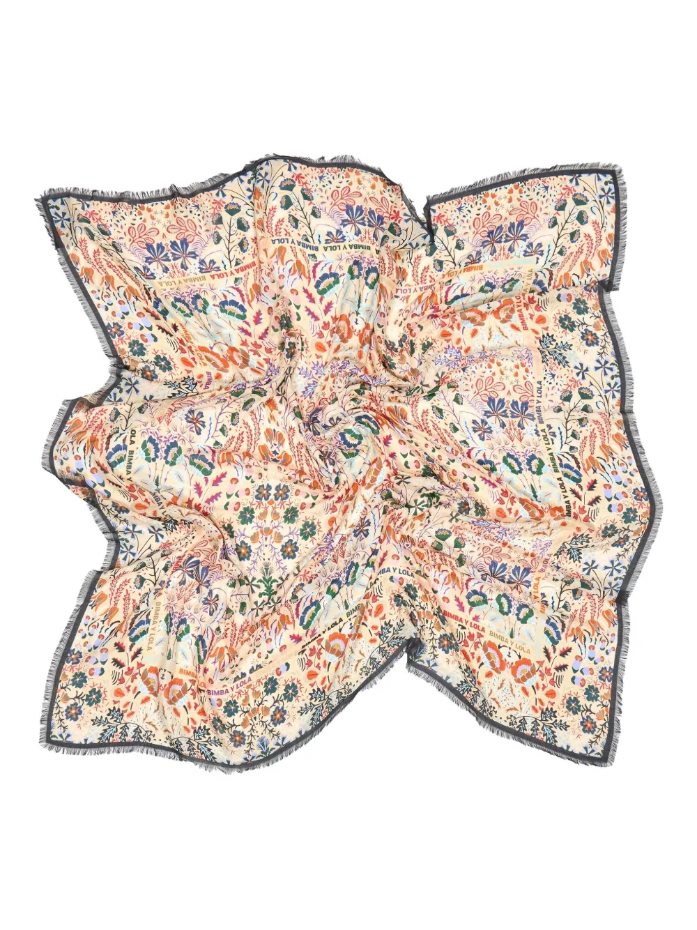 Bimba Y Lola Floral Fringed Scarf In Multi