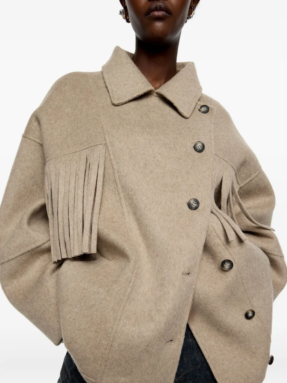 Bimba Y Lola Fringe-detail Buttoned Coat In Brown
