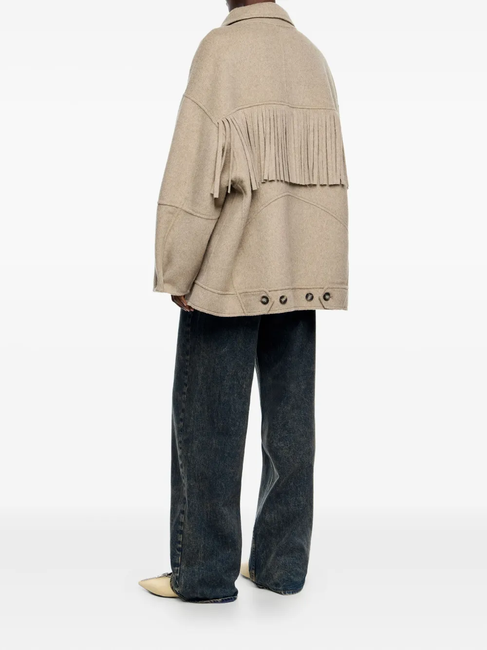 Bimba Y Lola Fringe-detail Buttoned Coat In Brown