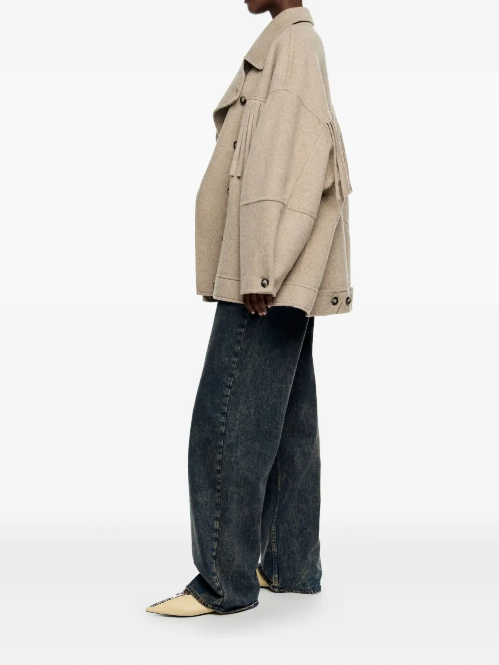 Bimba Y Lola Fringe-detail Buttoned Coat In Brown