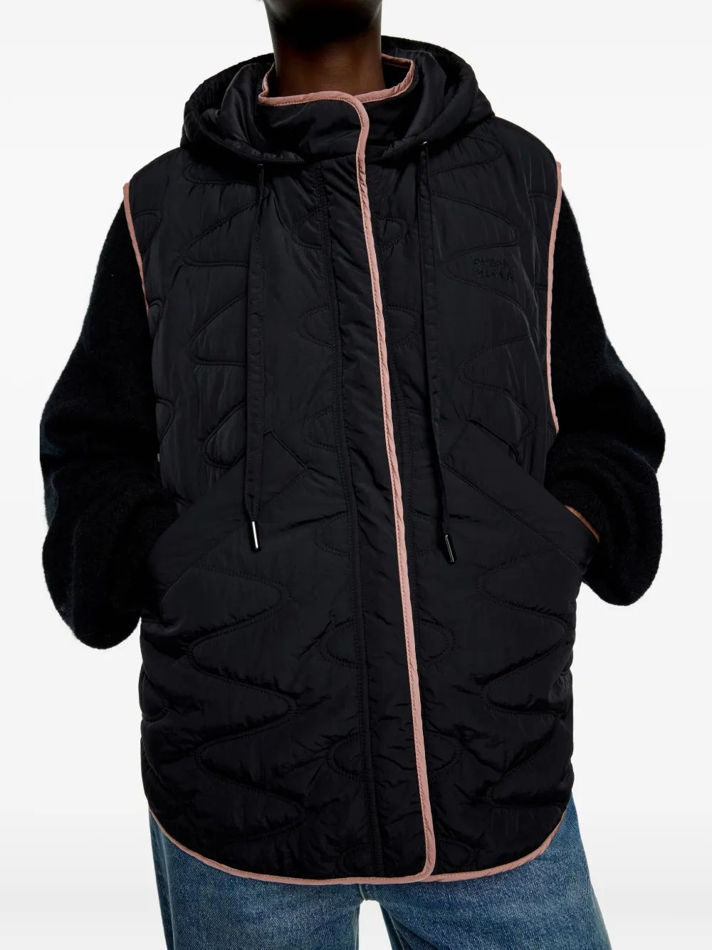 Bimba Y Lola Hooded Quilted Gilet In Black