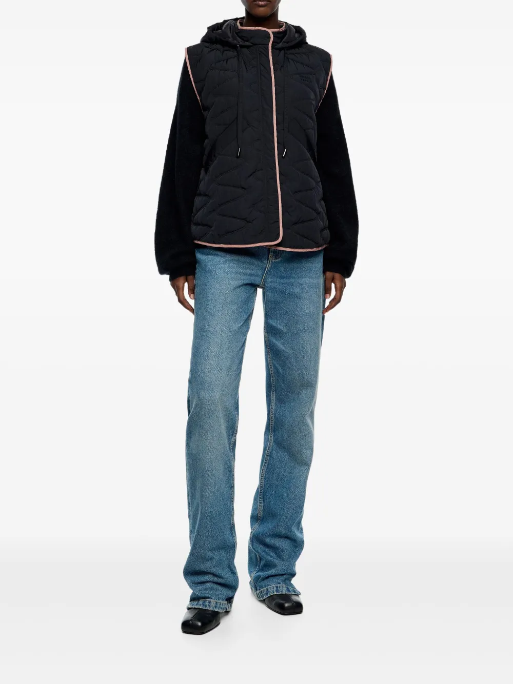 Bimba Y Lola Hooded Quilted Gilet In Black