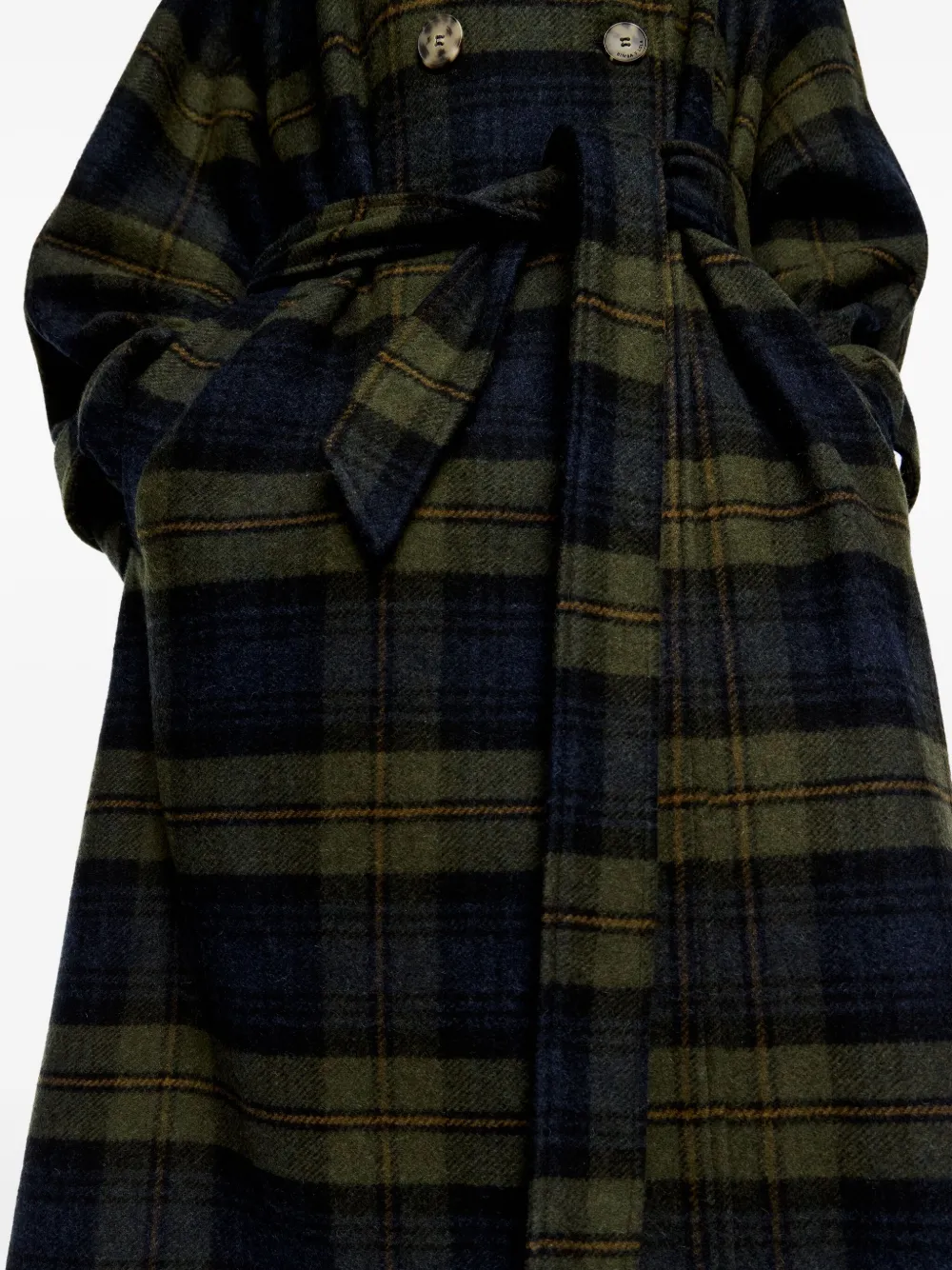 Bimba Y Lola Check-pattern Belted Coat In Green