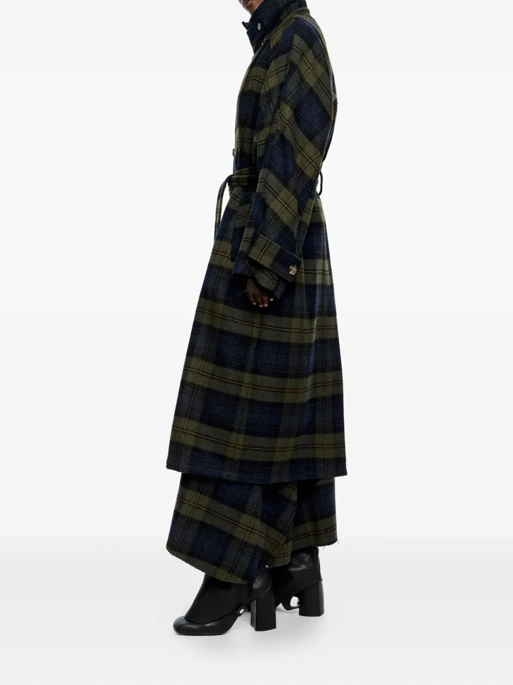Bimba Y Lola Check-pattern Belted Coat In Green
