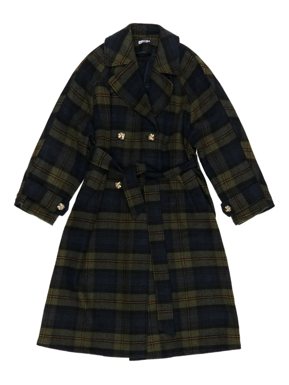 Bimba Y Lola Check-pattern Belted Coat In Green