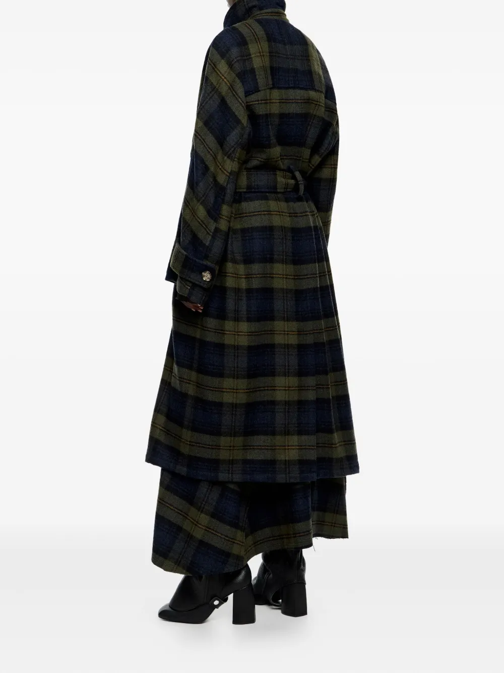 Bimba Y Lola Check-pattern Belted Coat In Green