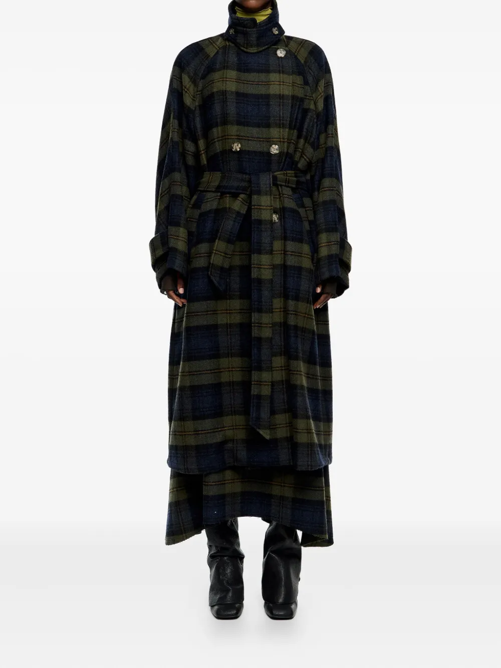 Bimba Y Lola Check-pattern Belted Coat In Green