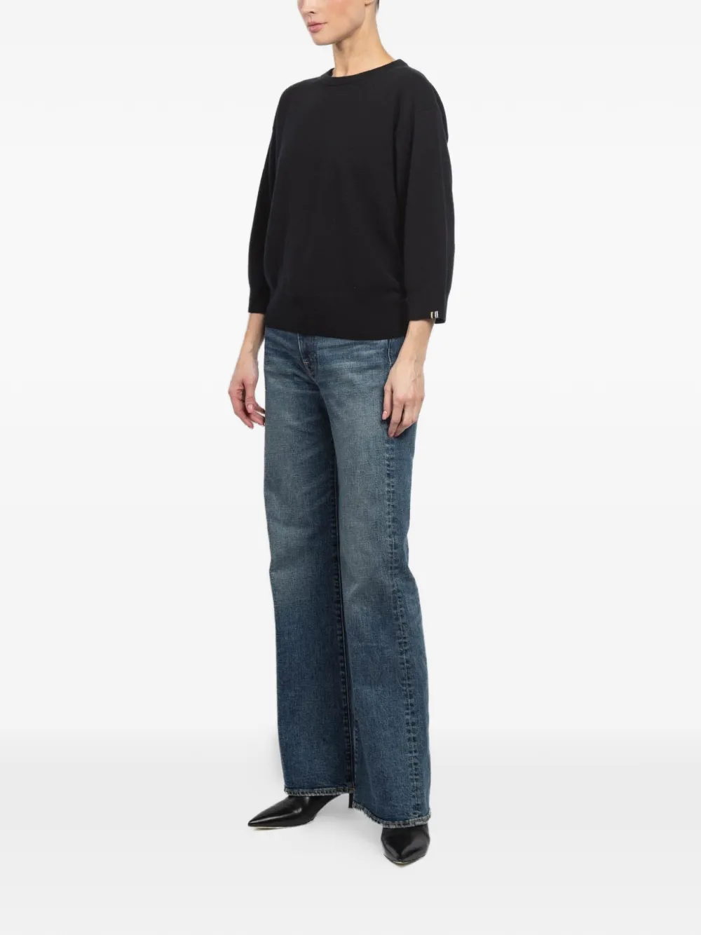 extreme cashmere N°398 Jewel trui met ronde hals en korte mouwen Zwart