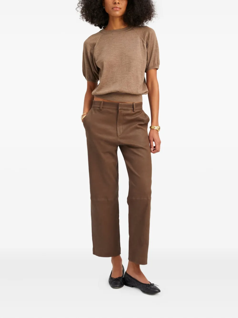 Sprwmn Leren broek met vlakken - Bruin