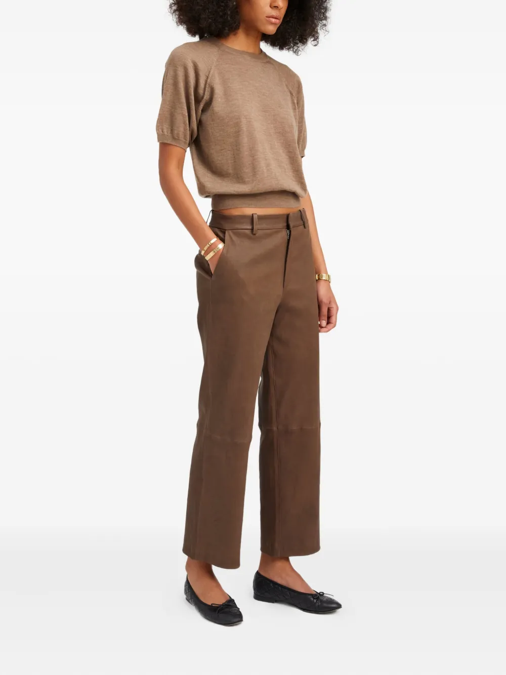 Panelled-Design Leather Trousers