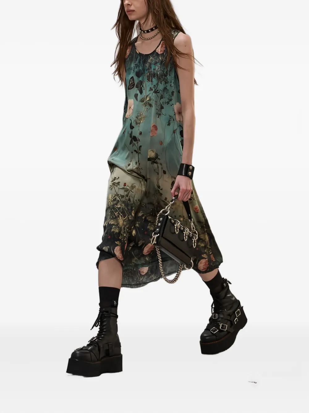 R13 Floral-print Sleeveless Midi Dress In Blue