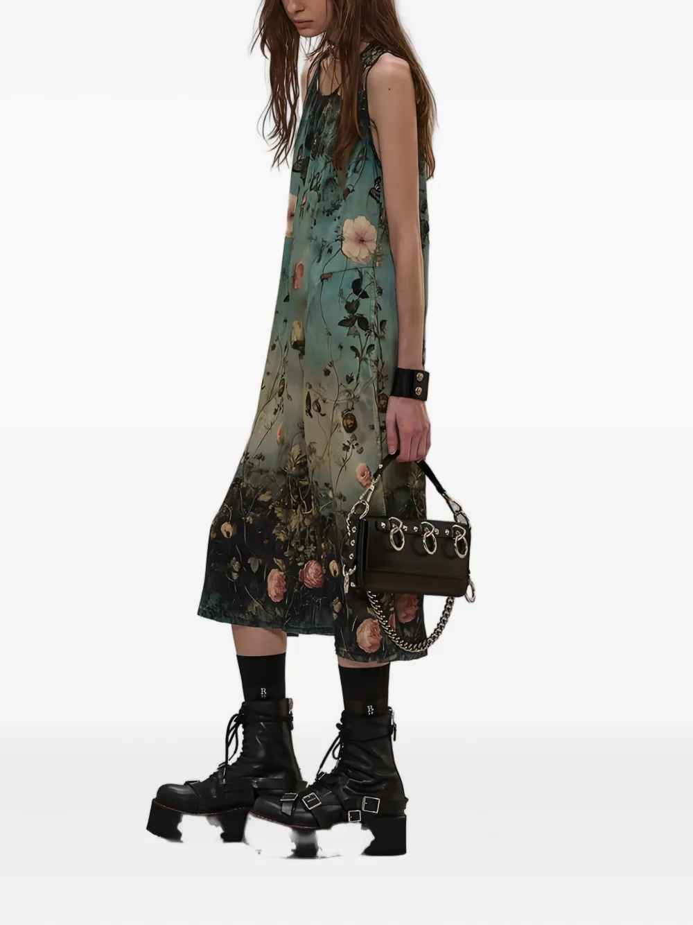 R13 Floral-print Sleeveless Midi Dress In Blue
