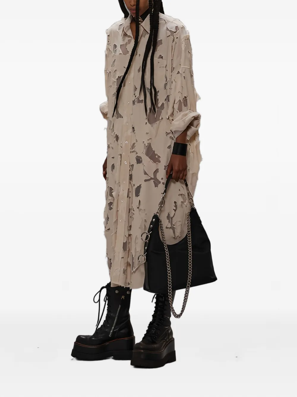 R13 Distressed-effect Midi Shirt Dress In Neutral