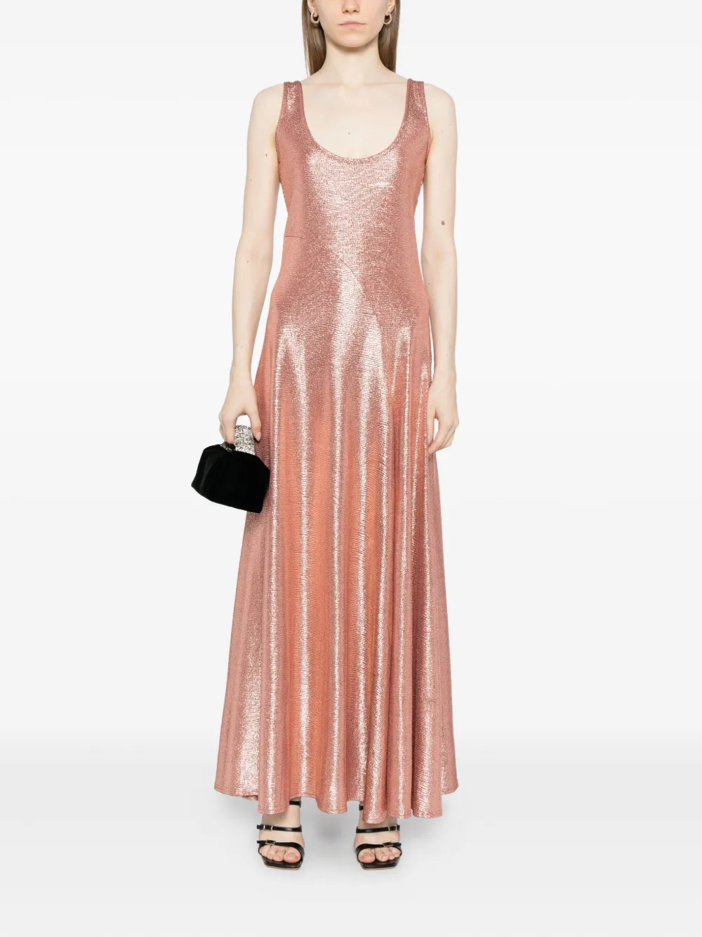 Luxe De Valentina Fluted Maxi Dress In Pink