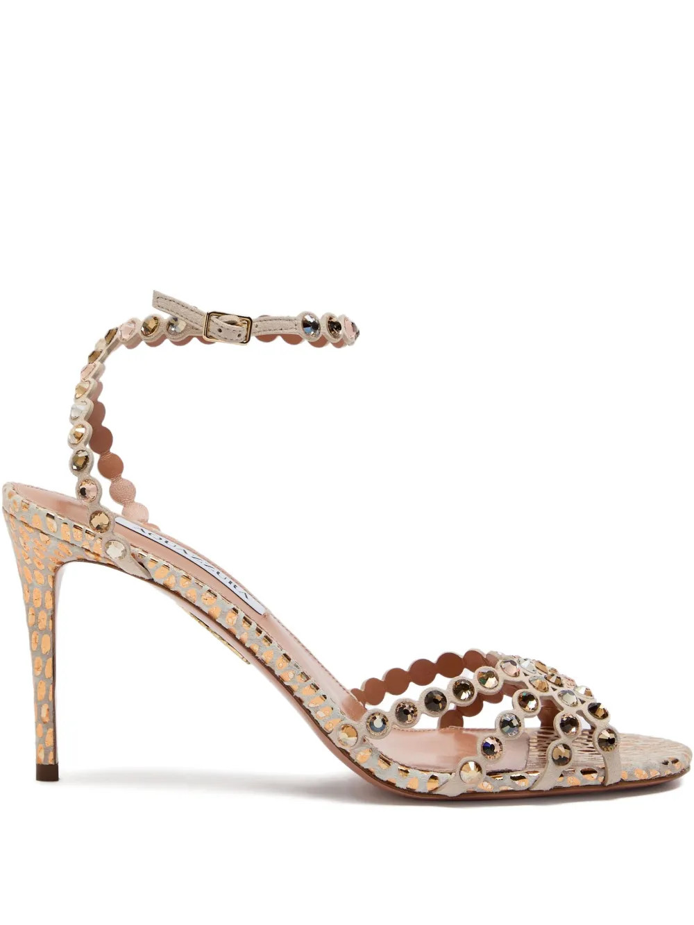 Aquazzura 85 mm Tequila gewelfde verfraaide sandalen Beige