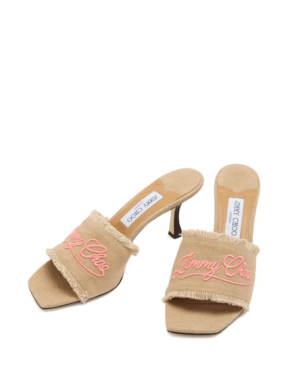Jimmy Choo 70mm Alexia Embroidered-logo Sandals In Brown