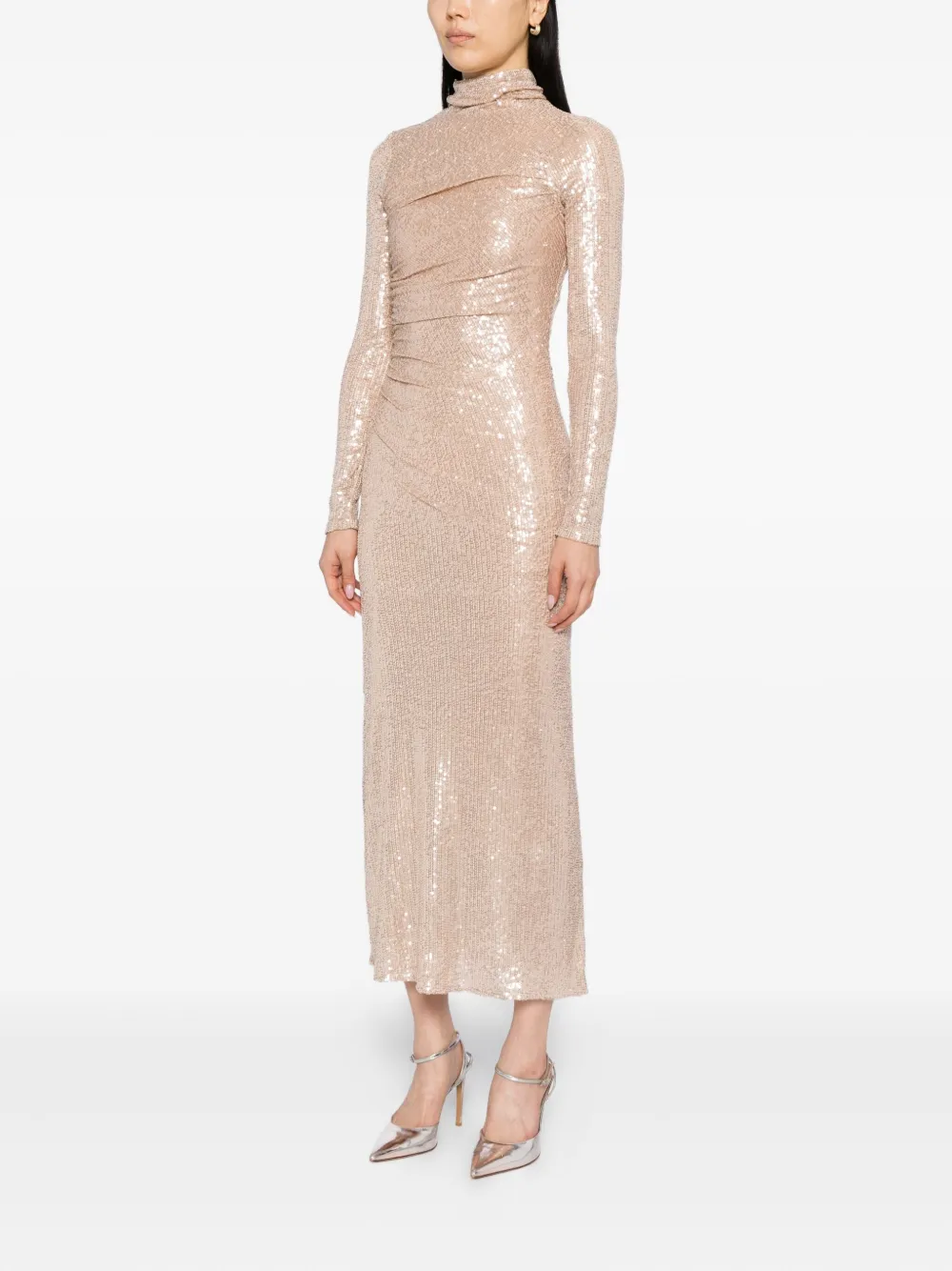 Needle & Thread Malia Turtleneck Ankle Gown In Neutral