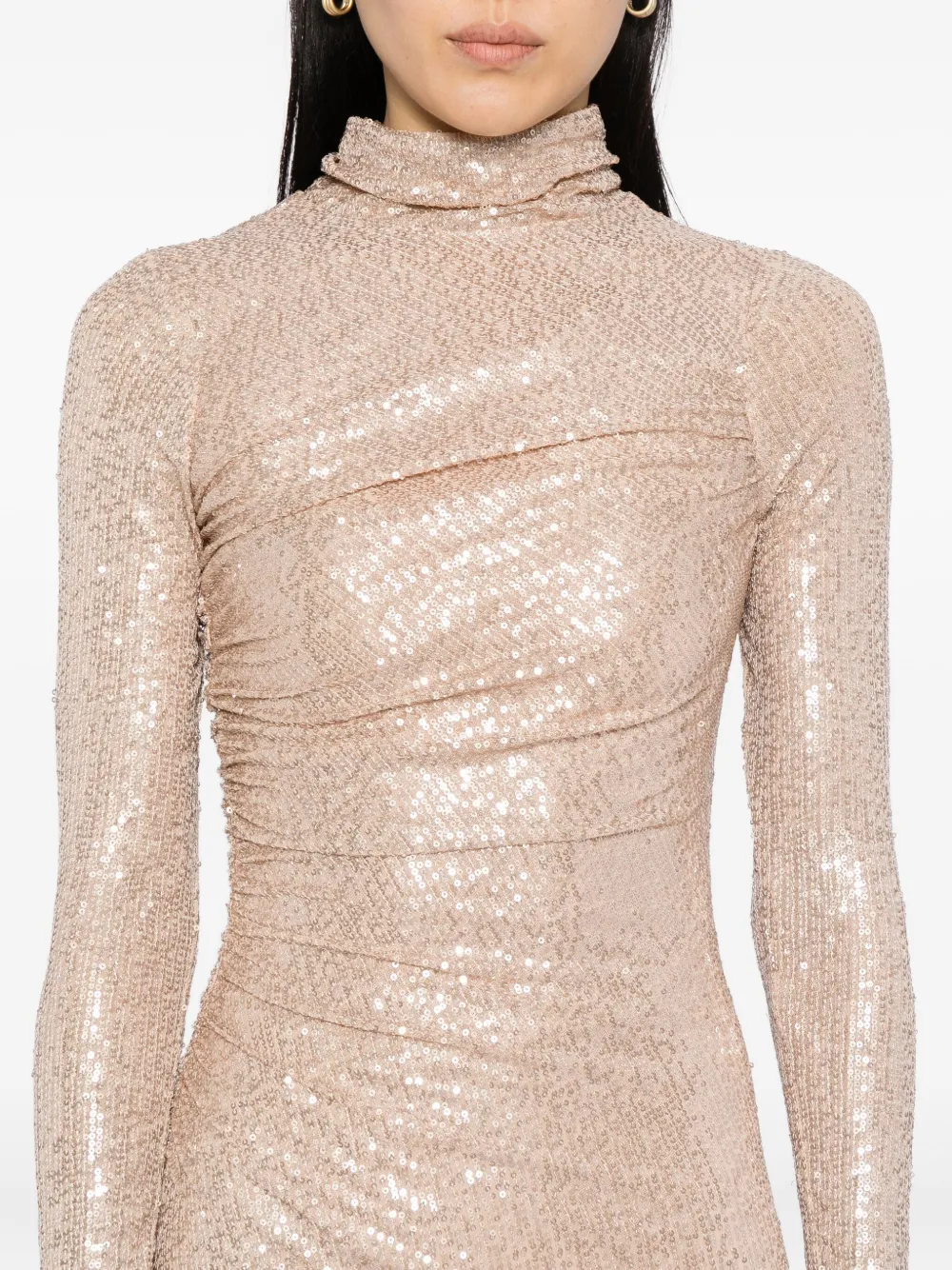 Needle & Thread Malia Turtleneck Ankle Gown In Neutral