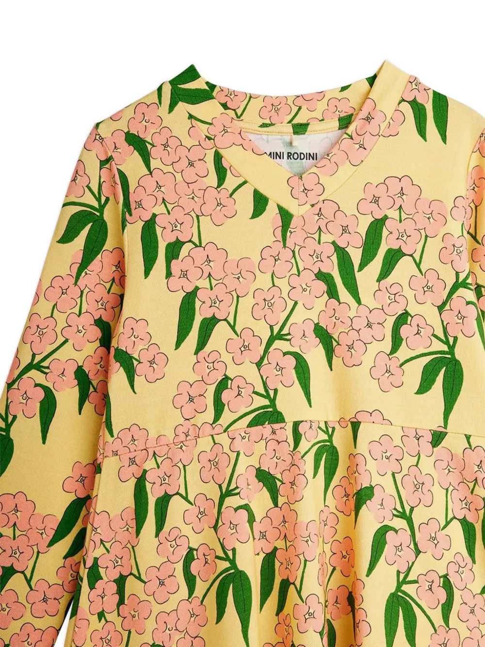 Mini Rodini Jurk met bloemenprint en V-hals Geel