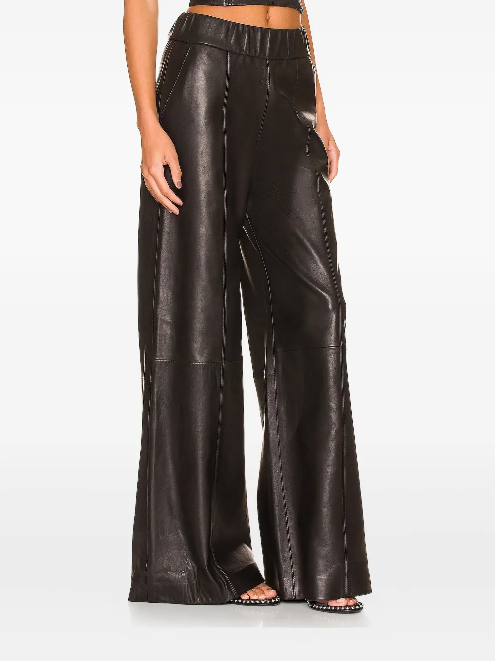 Sprwmn Elasticated-waistband Leather Trousers In Black