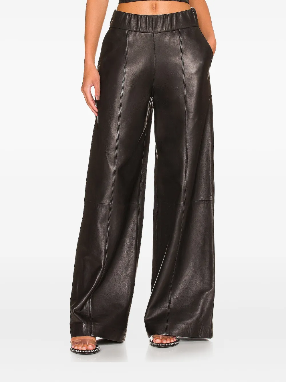 Sprwmn Elasticated-waistband Leather Trousers In Black