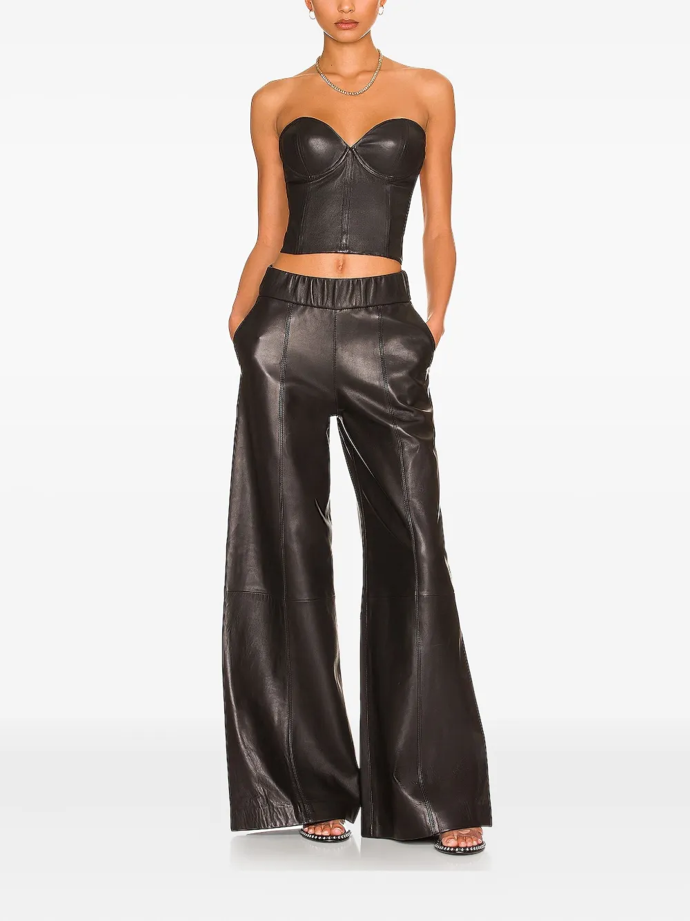 Sprwmn Elasticated-waistband Leather Trousers In Black