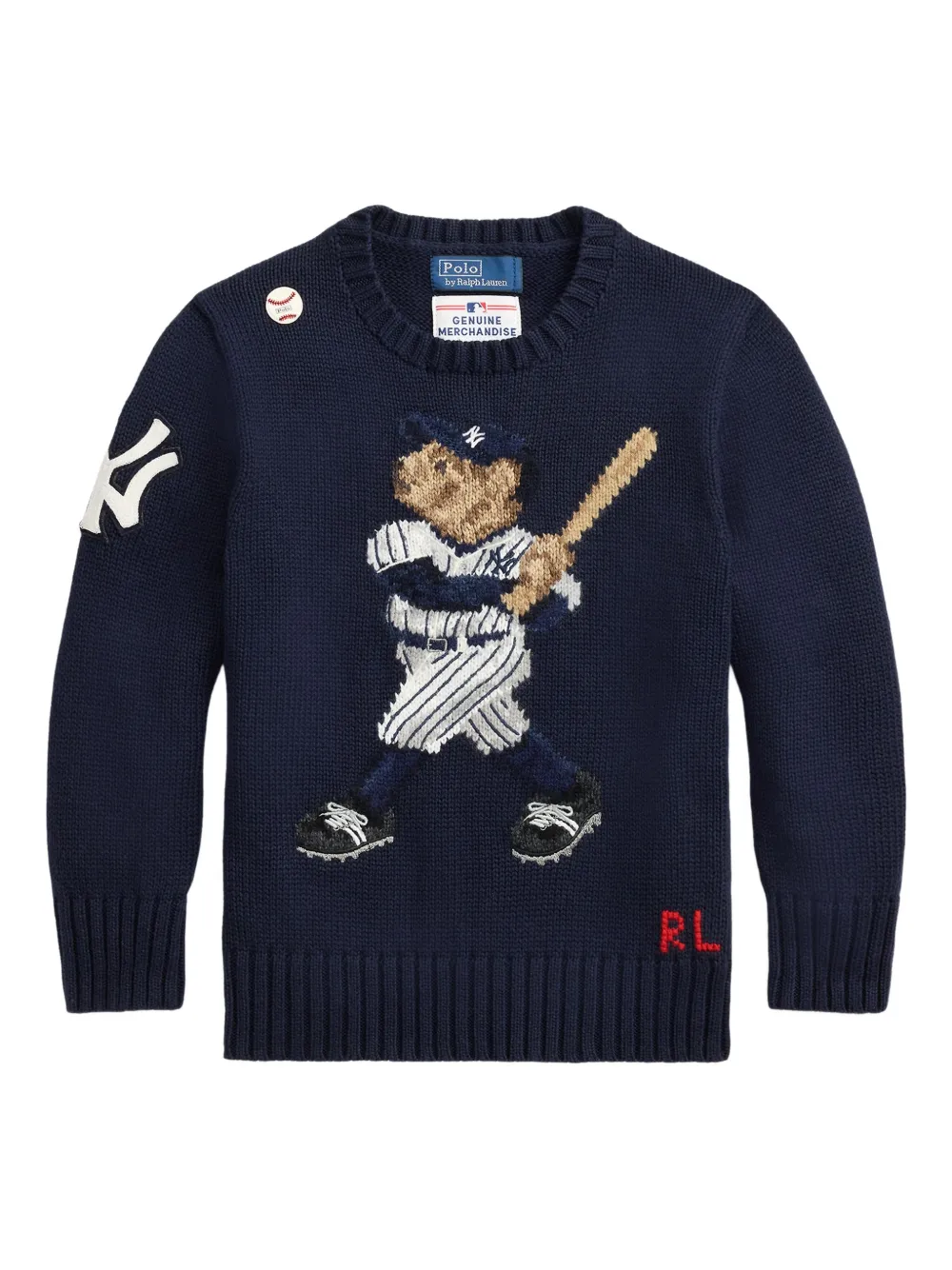 POLO RALPH LAUREN KIDS crew-neck cotton sweater - ブルー POLO RALPH LAUREN KIDS crew-neck cotton sweater - ブルー
