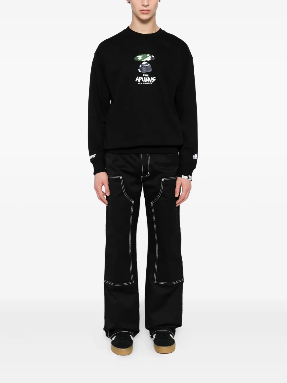 Aape By A Bathing Ape Camo Logo Crew Sweater In Black