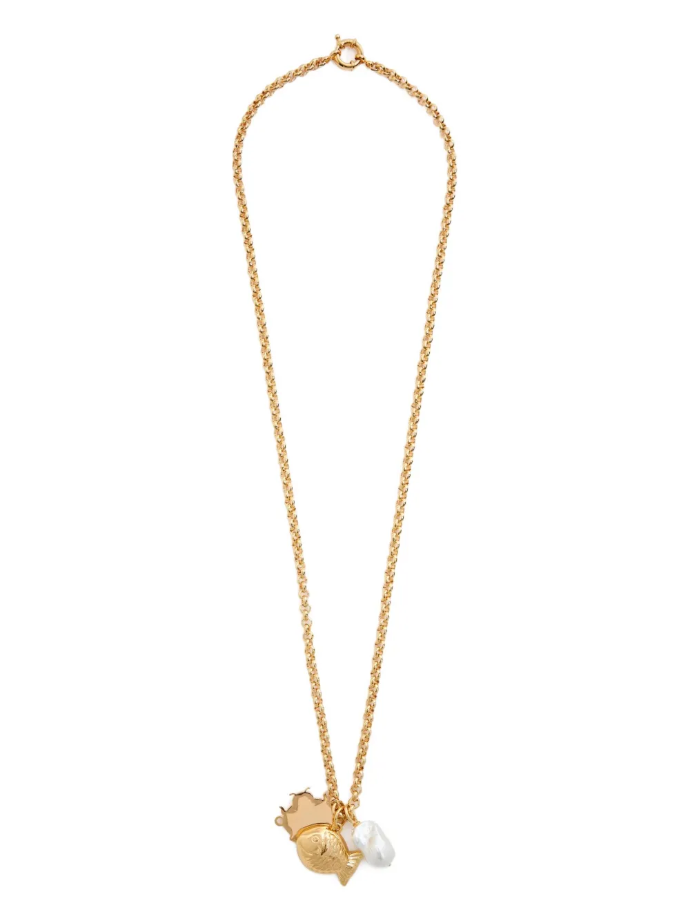 Timeless Pearly Fish-charm Chain Necklace In Gold