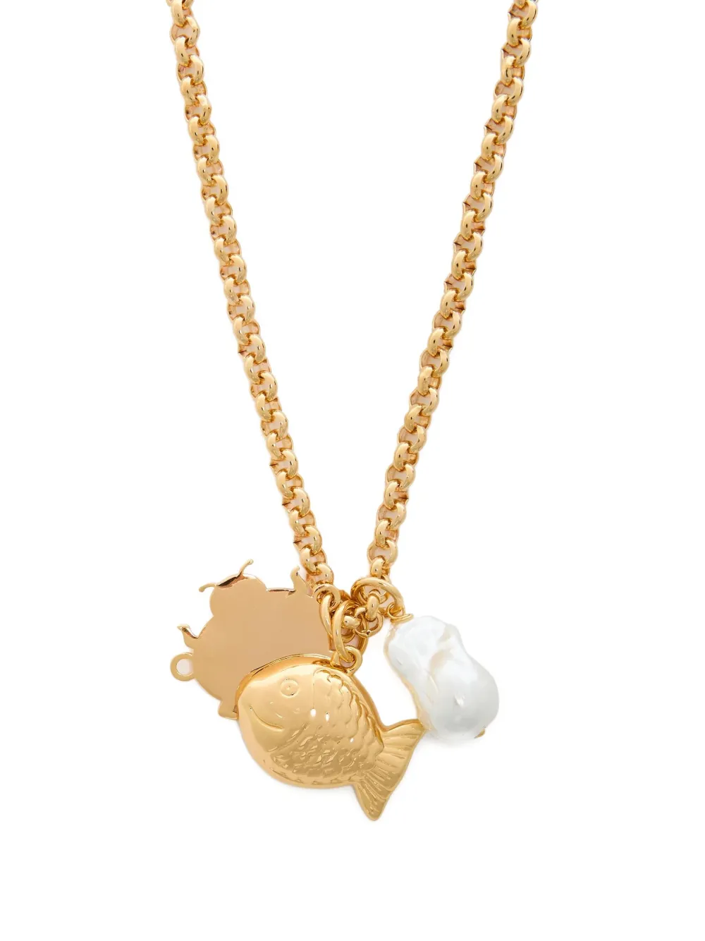 Timeless Pearly Fish-charm Chain Necklace In Gold
