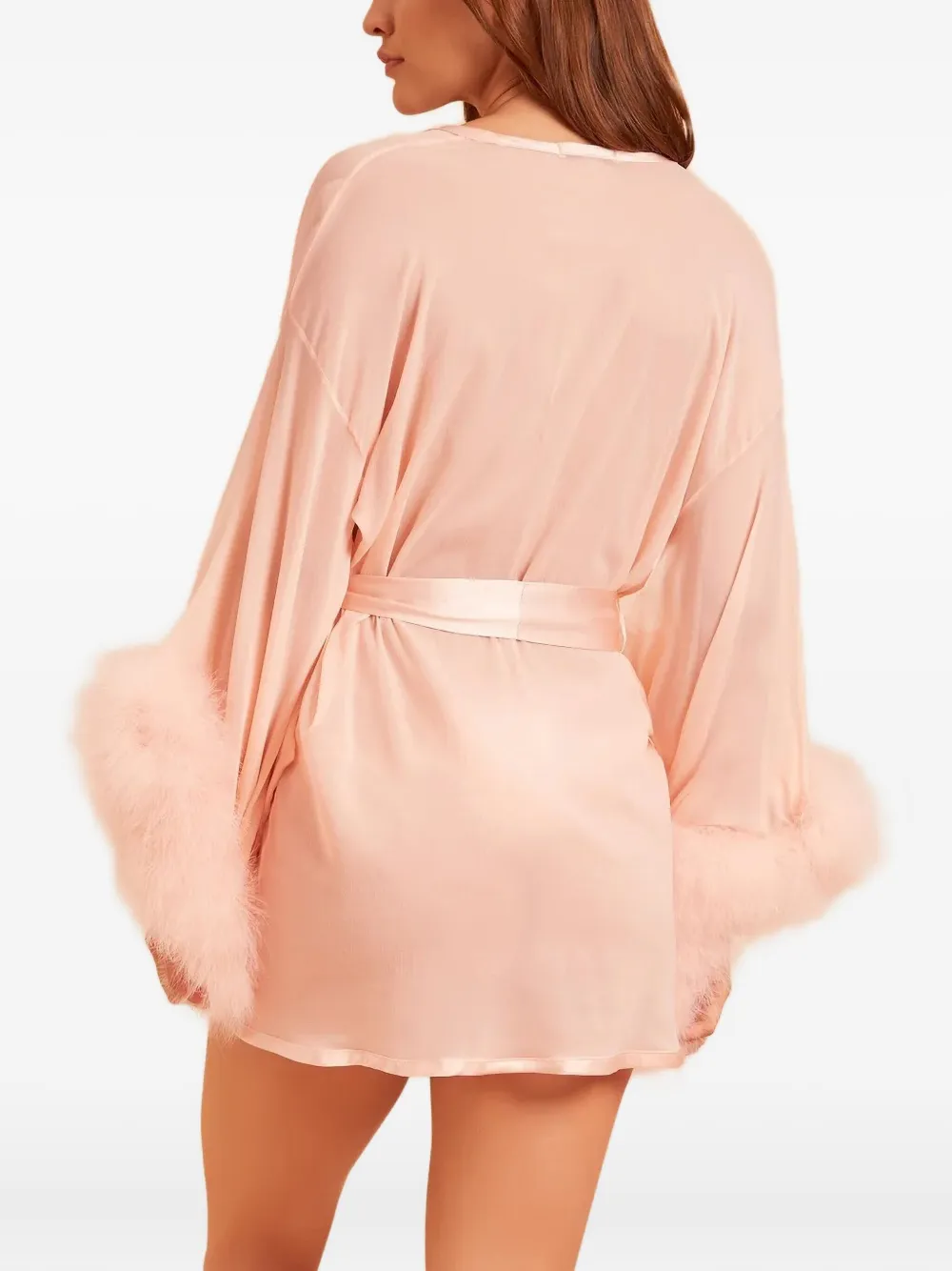 Gilda & Pearl Brief Encounter Feather-trim Silk Robe In Pink