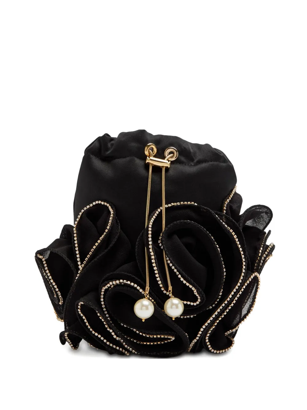 Rosantica Ruffles Crystal-embellished Satchel Bag In Black