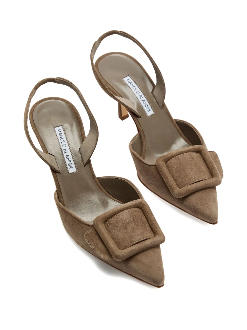 Manolo Blahnik 70 mm Maysli slingback muiltjes met gesp Beige
