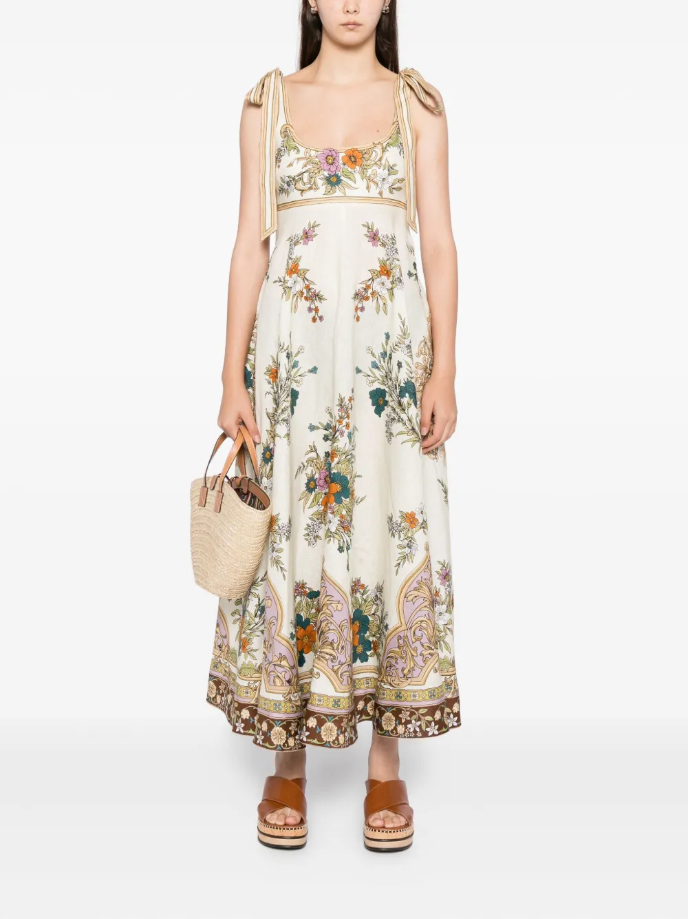 ALEMAIS Jurk met gestrikt bandje en bloemenprint - CREAM