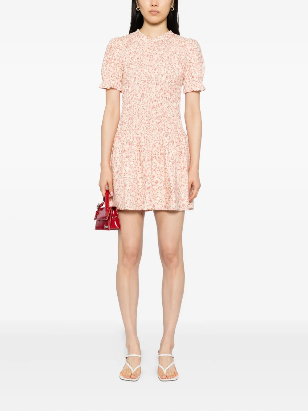 Reformation Womens Corinne Leannah Puffed-sleeves Stretch-cotton Mini Dress In Pink