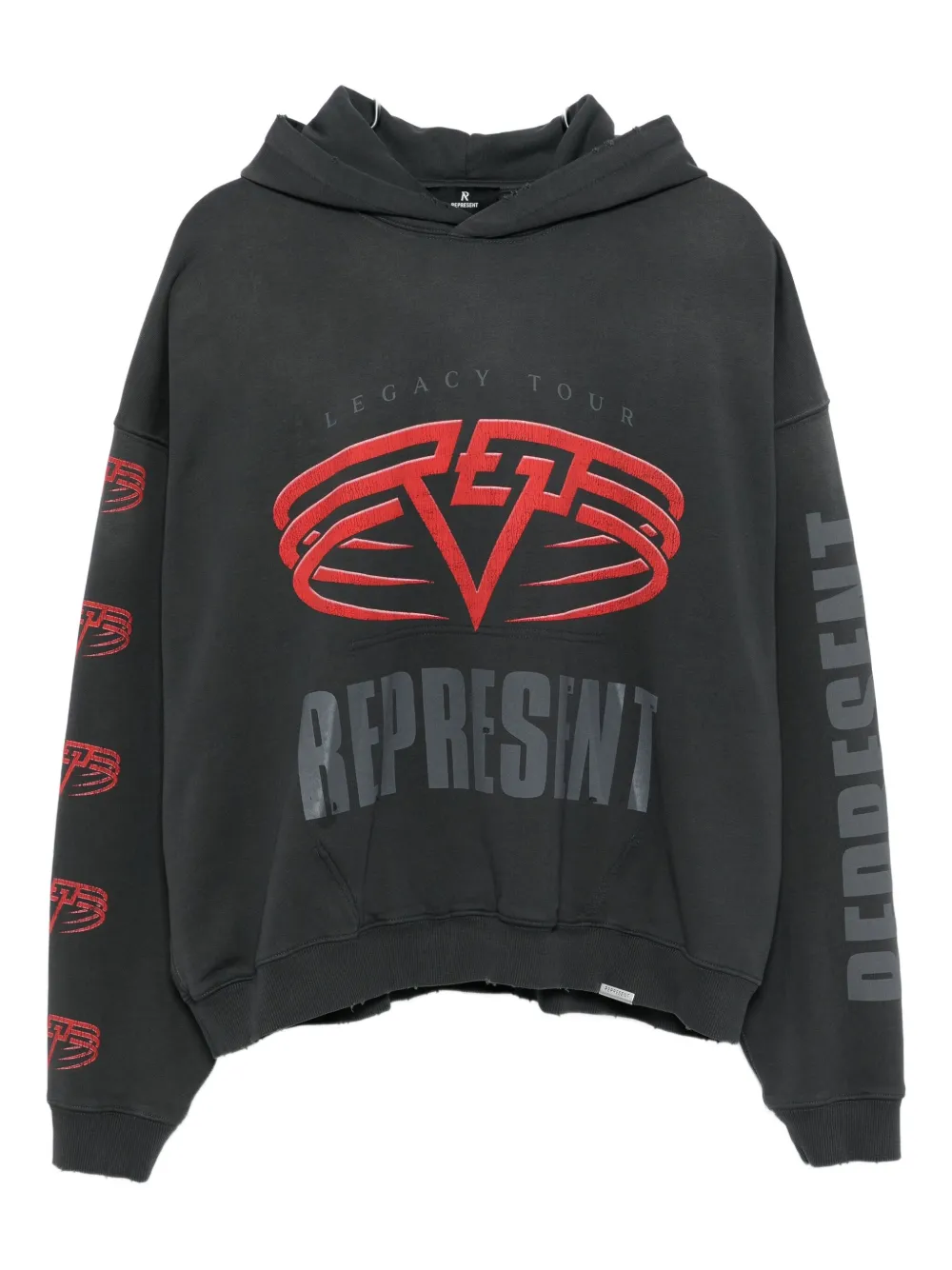 Represent Grey Hoodie With Maxi Logo Print On Front And Rear And Dropped Shoulders In Cotton Man In Black