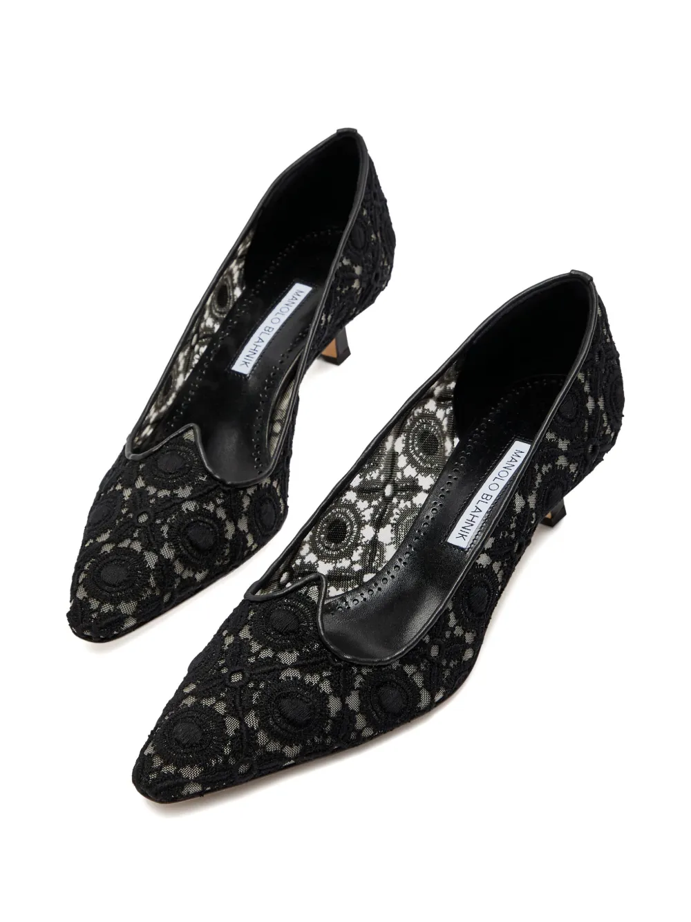 Manolo Blahnik 50mm Euridi Lace Pumps In Black