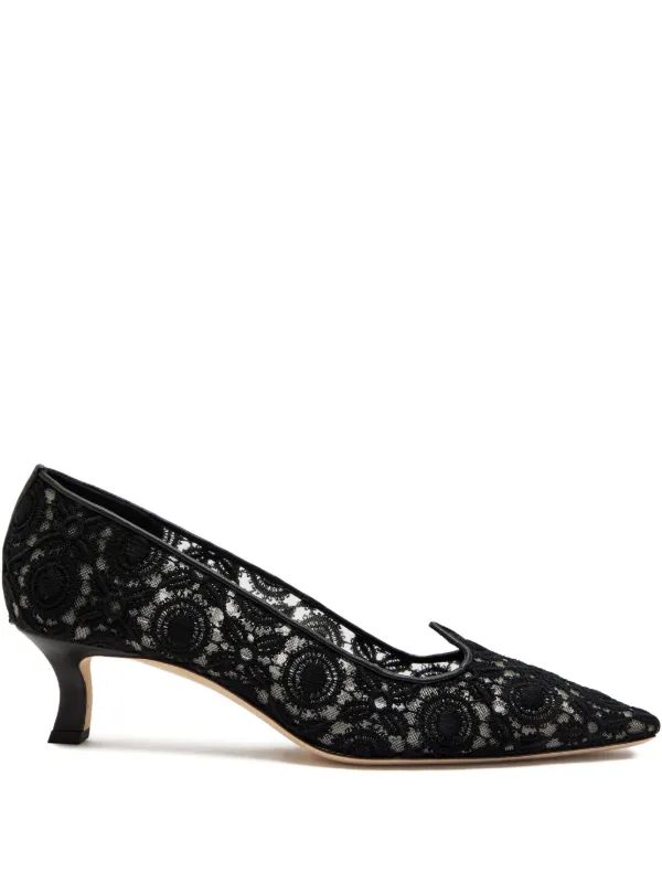 Manolo Blahnik Sapato Euridi Com Renda e Salto 50mm | Preto