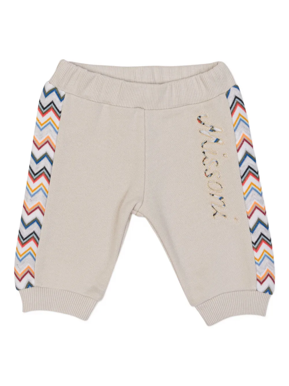 Missoni Kids zigzag-pattern embroidered-logo trousers - Toni neutri