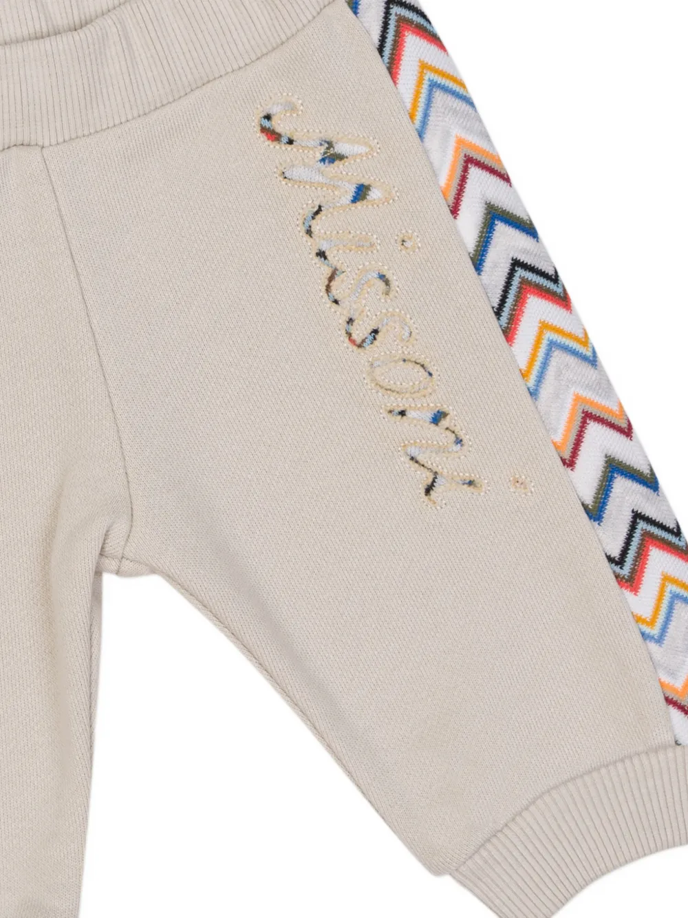 Missoni Kids Broek met geborduurd logo en zigzag-patroon Beige