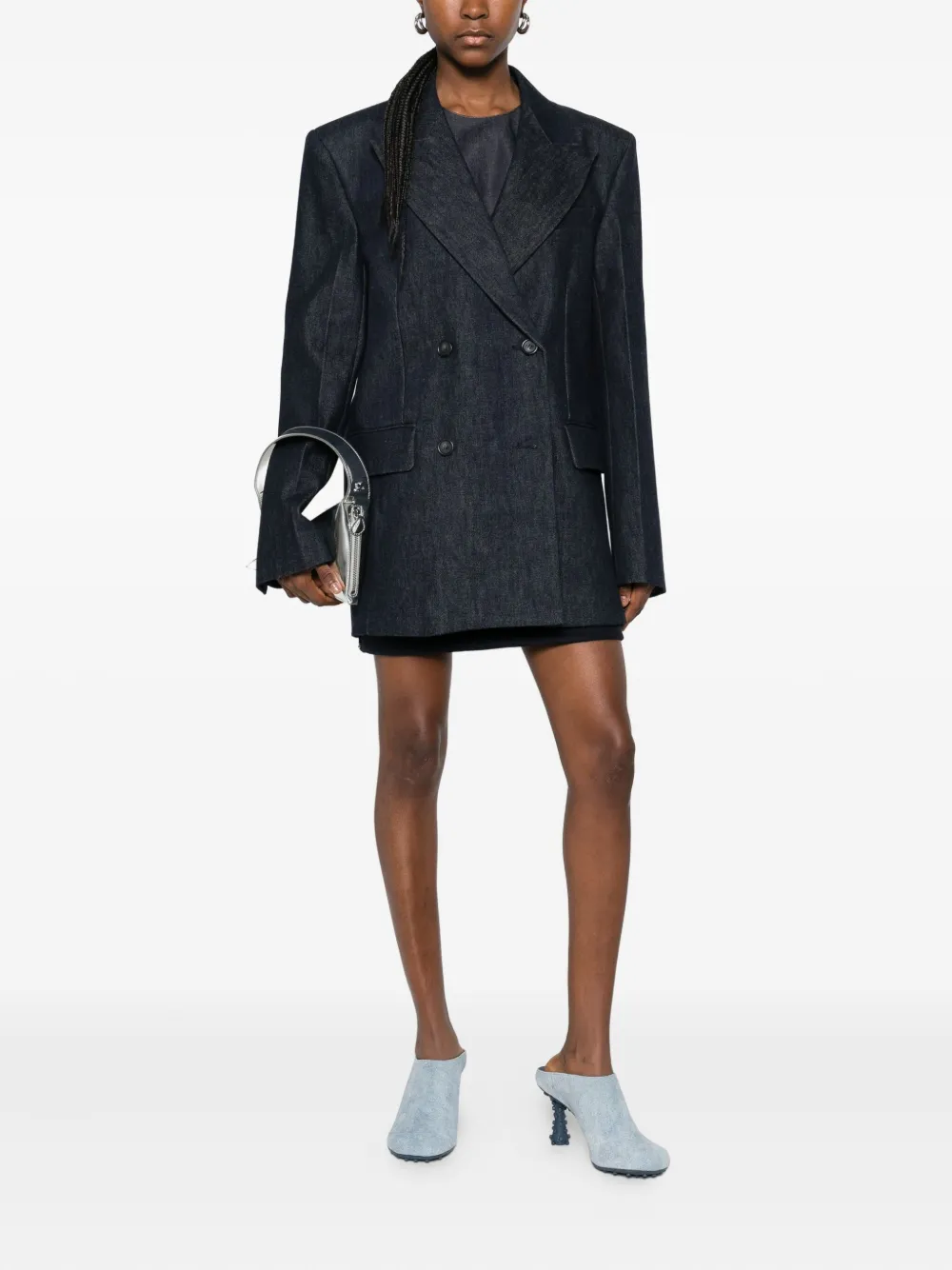Sportmax Double-breasted Denim Blazer In Blue