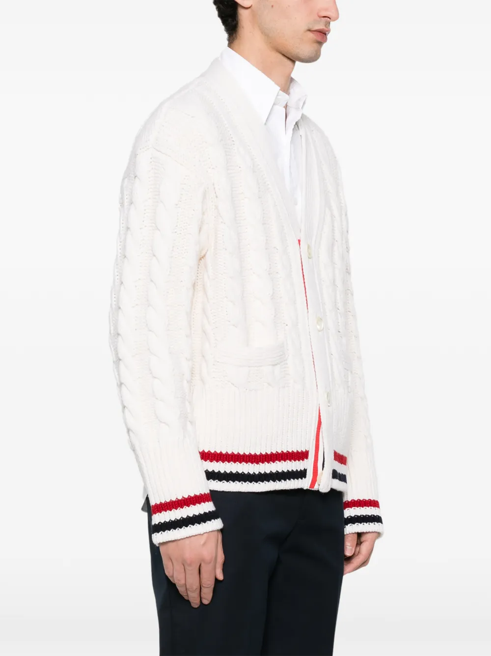  Thom Browne Cable Knit Wool Cardigan - White 