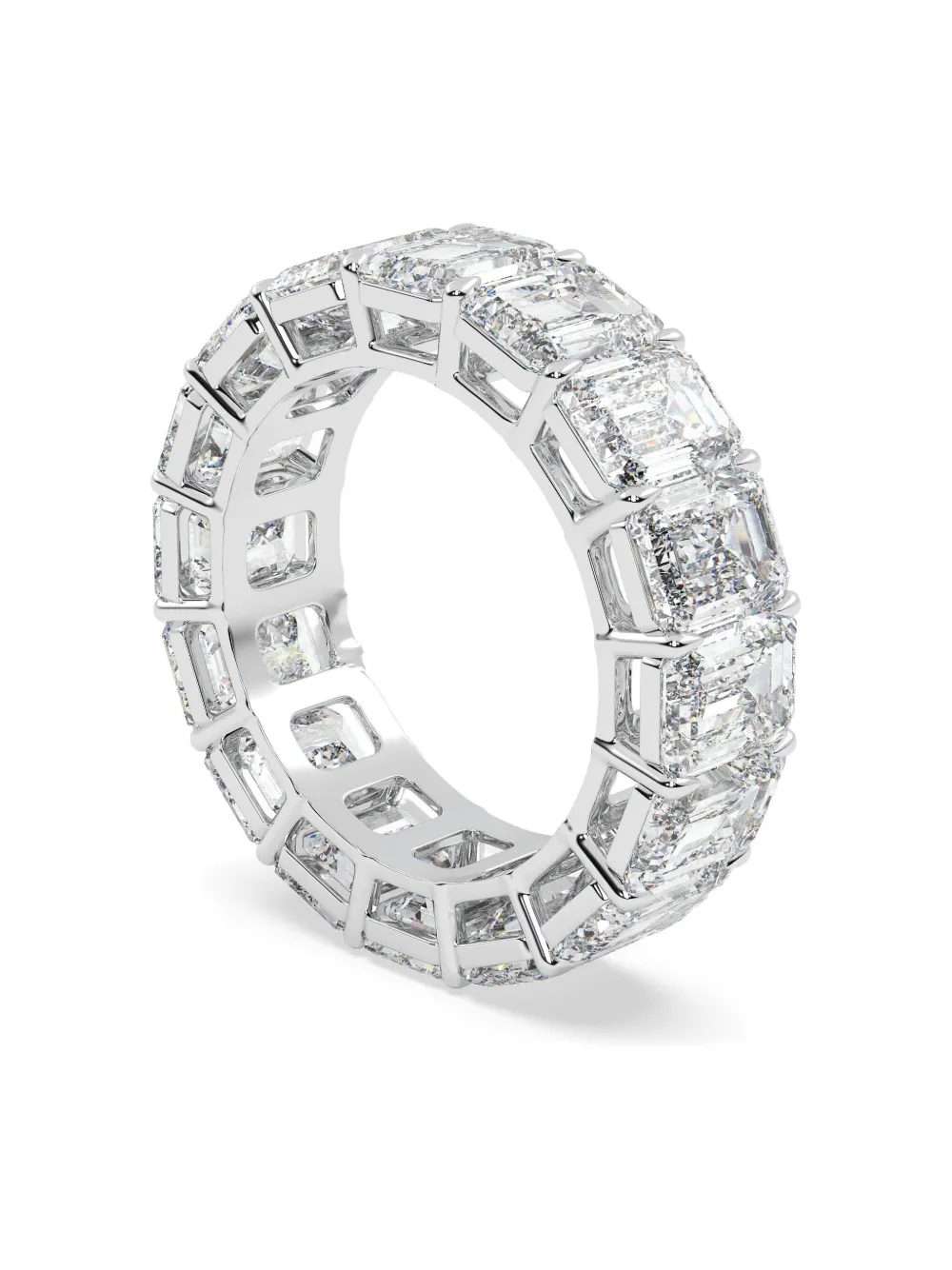Tilla 14k White Gold Emerald Lab Grown Diamond Wedding Band Ring In Silver