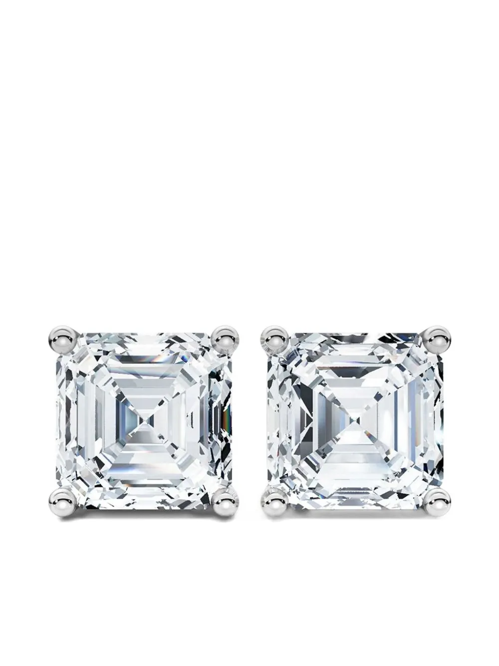 Tilla 14k White Gold Asscher Diamond Stud Earrings In Silver