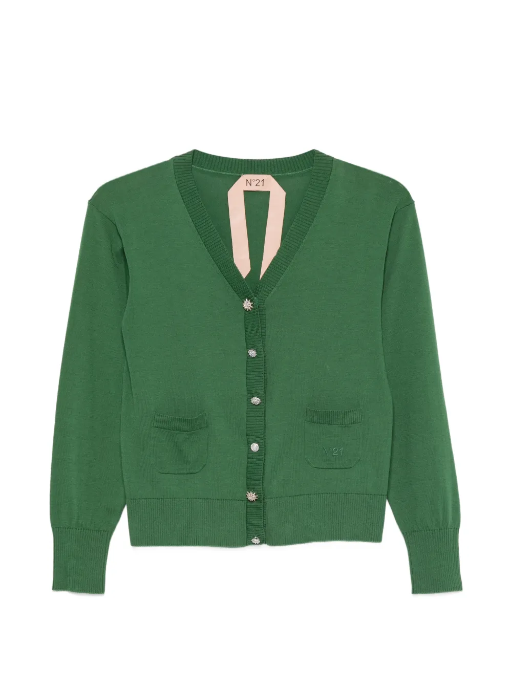 Nº21 crystal-embellished knitted cardigan - Verde