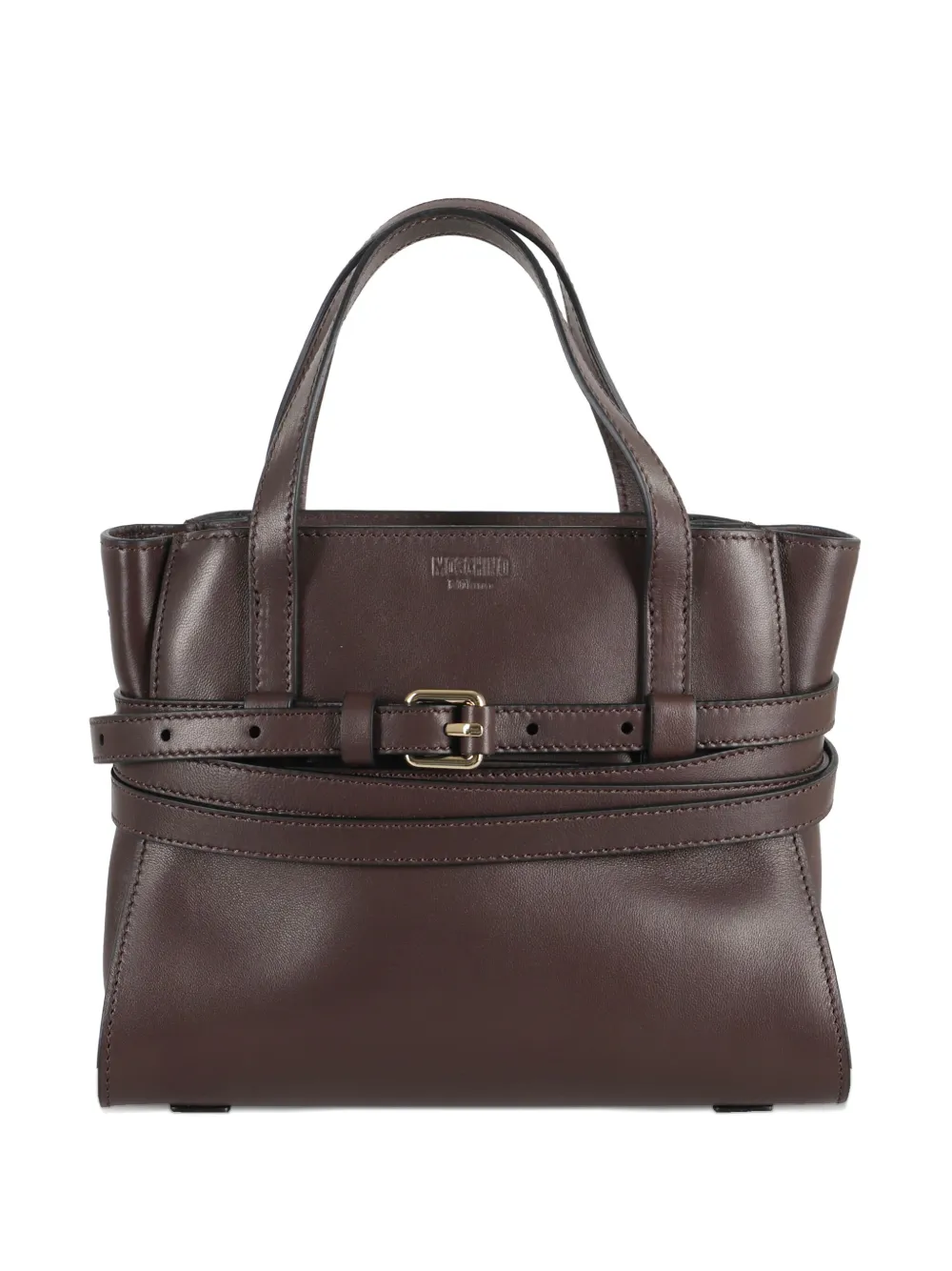 Moschino Small Tie Me Buckle-strap Tote Bag In Brown