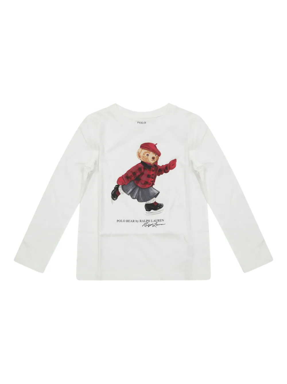 POLO RALPH LAUREN KIDS T SHIRT MANICA LUNGA TEDDY PATTINATRICE - ホワイト
