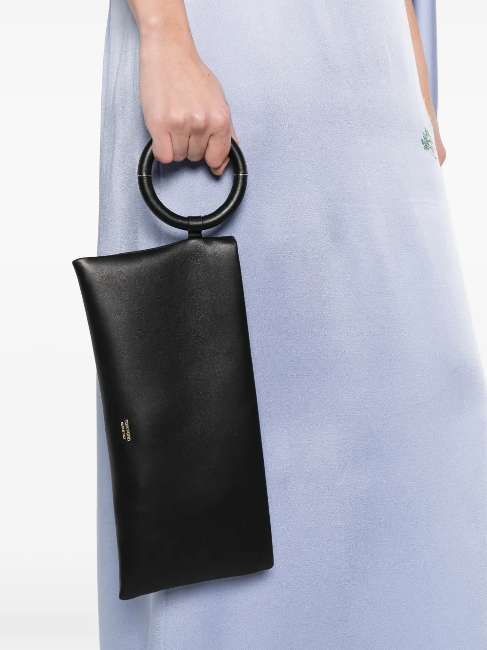 TOM FORD Aura leren clutch met ring Zwart