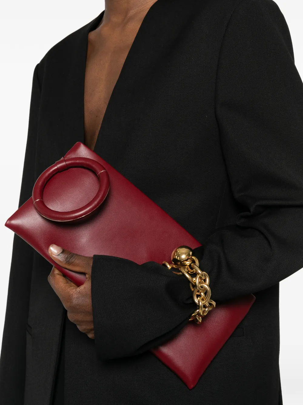 TOM FORD Aura leren clutch met ring Rood